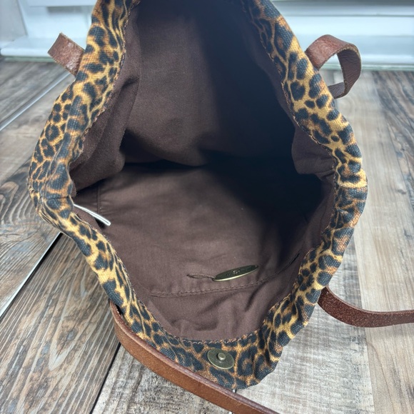 Lucky Brand Tote Bag Leopard Print Cotton Shoulder Straps Travel Work Office GO - Picture 3 of 8